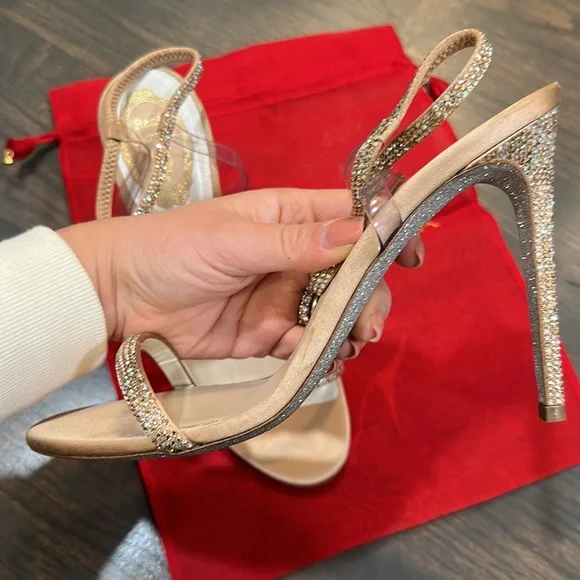 René Caovilla Elastica 105 Ankle Strap Satin Sandals - Picture 6 of 11